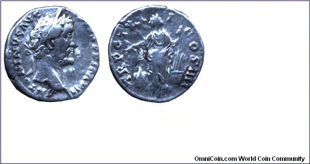Roman Empire, denarius, Ag, Antoninus Pius (138-161) H: Annona l., corn-ears, cornucopiae, modius. TR POT XX  I COS IIII.