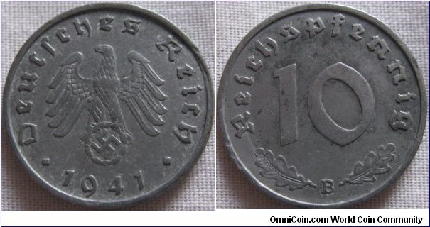 1941 10 pfennig VF+ not suffered the oxidisation