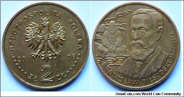 2 zlote.
2008, Polish Explorers and Travelers; Bronislaw Pilsudski (1866 - 1918)
Metal; Nordic Gold
Weight; 8,15g.
Diameter; 27mm.
Mintage; 1.100.000 units.