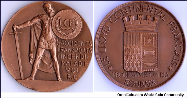 Bronze medal issued for `Lloyds Continental Francais' (LCF).