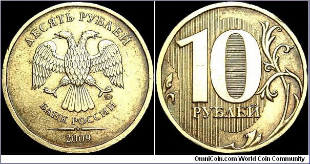 Russia - 10 Rubles - 2009 - Weight 5,63 gr - Brass plated steel - Size 22 mm - Thickness 2,2 mm - Alignment / Medal (0) - President / Dmitrij Medvedev (2008-) - Edge : Mills and smooth section - Minted in Moscow - Reference Y#998 (2009-)