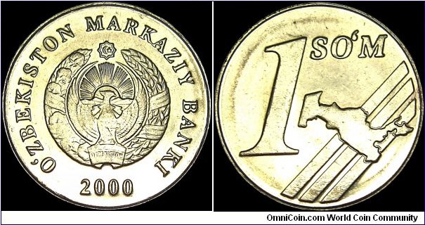 Uzbekistan - 1 Som - 2000 - Weight 2,83 gr - Nickel-Clad Steel - Size 18,8 mm - President / Islam Karimov (1991-) - Edge : Reeded - Reference KM# 12 (2000) 