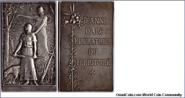 Silver plaquette of jean D'Arc (obverse by Jean Baptiste Daniel-Dupuis / reverse by Alphonse Lechevrel)
