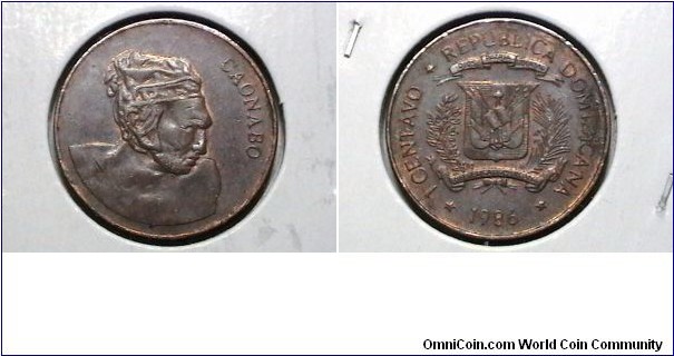 Dominican Republic 1986 1 Centavos Km# 64 