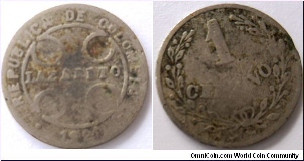 COLOMBIA 1 CENTAVO 1921 LAZARETO- CAT 113-1 SOLD