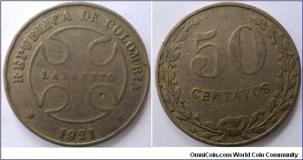 COLOMBIA 50 CENTAVOS 1921-CAT 103-1 $ 49