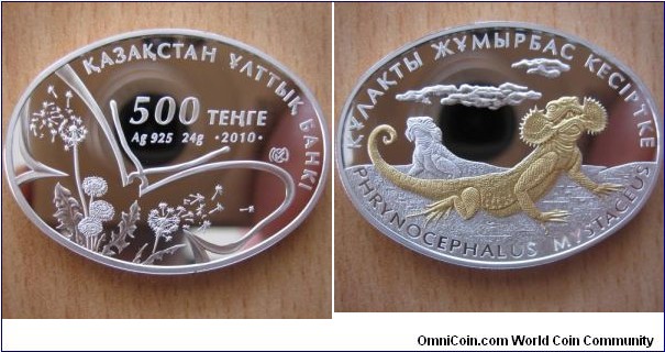 500 Tenge - Lizard - 24 g Ag .925 Proof (partially gold plated) - mintage 4,000