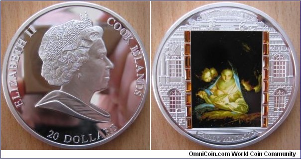 20 Dollars - Holy night by Carlo Maratta - 93.3 g Ag 999 Proof (with 16 orange Swarovski crystals) - mintage 1,652