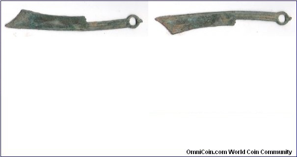 Rare point-head knife coin.Zhou dynasty,before 221B.C.