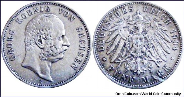 5 Mark Saxony, 27,7770 g, .900 Silver, .80338 oz