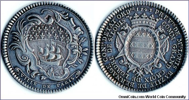 silver jeton issued for the very well decorated Louis Basile de Bernage, Counsellor D'Etat, ordre de St Louis, and Prevot des Marchands de Paris (Lord Provost).