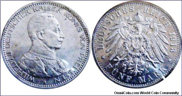 5 mark Prussia, 27,7770 g., .900 Silver , .8038 oz