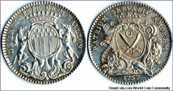 silver jeton issued for M'sieu Baillon, Mayor of Rennes in 1757 