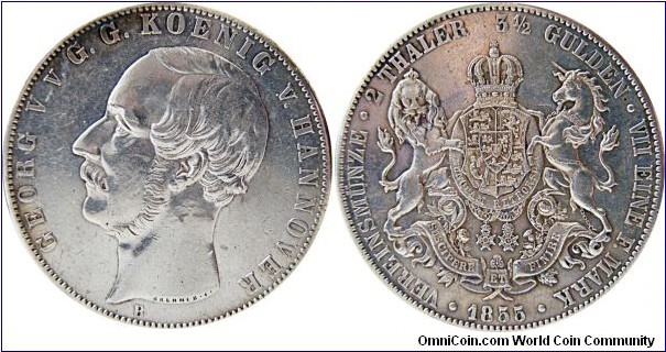 3 1/2 Guldena / 2 Thaler - Hanower, 37,12 g Silver, 1,07742 oz, 