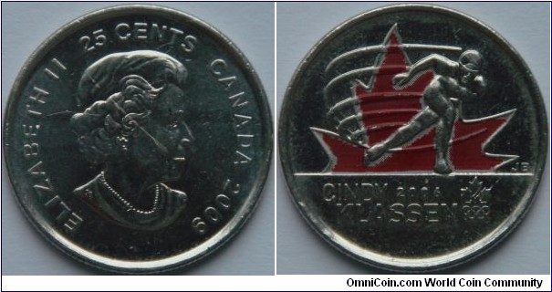 Canada, 25 cents, 2009-2010 Olympic Moments series, Cindy Klassen, coloured coin