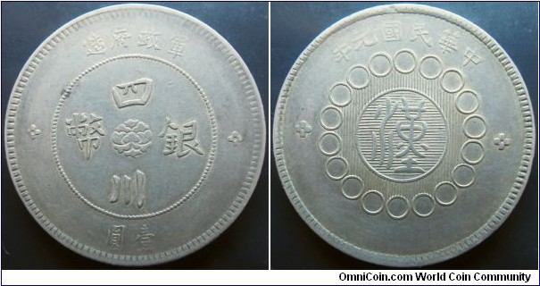 China Szechuan 1912 dollar coin. Nice chunk of silver. Ohter than the nick at the top of the reverse, very nice condition. Weight: 25.7g