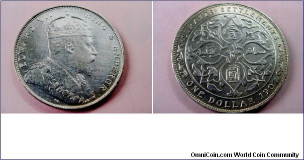 Straits Settlements King Edward VII(1907) $1 Dollar Coin in (UNC )condition.Very hi catalog value,selling cheap for $80.