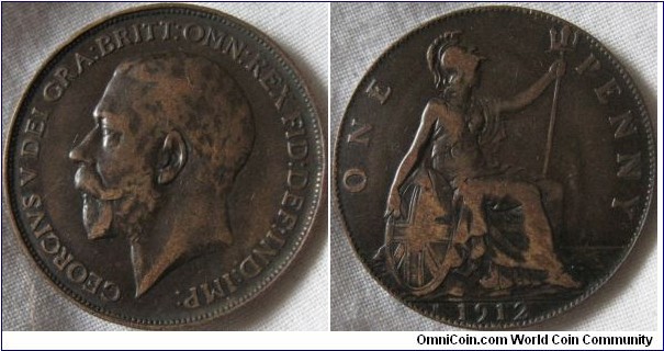 1912h penny, VF
