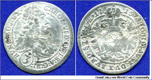 3 kreuzer.
Bohemian Arm.
Karl VI (1711-1740), Emperor of Holy Roman Empire.
*IAP* - Prague mint.


Ag359f. 1,74gr.