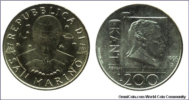 San Marino, 200 liras, 1996, Al-Bronze, 24mm, 5g, Kant.