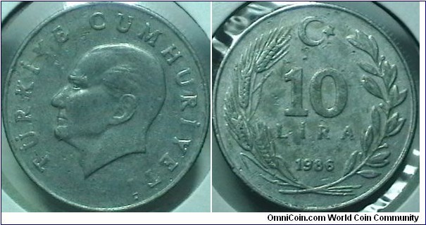  Turkey 1986 10 Lira Km 964 