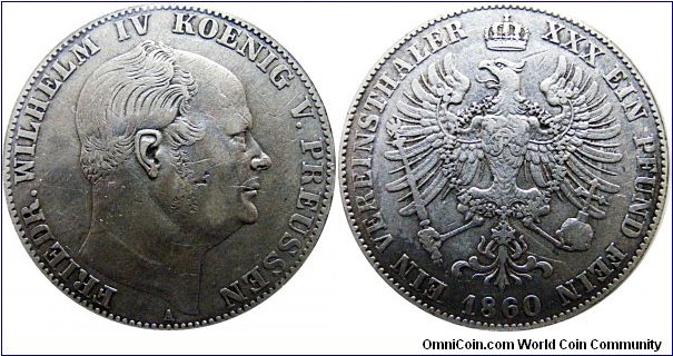 1 thaler, Prusia, 18,52 g, .900 Silver, .5360 oz