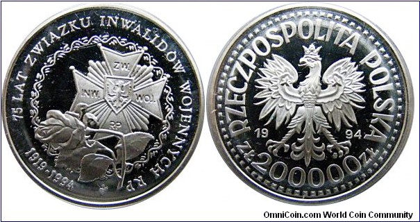 200000 zł, 75th Anniversary - Disabled Association , 16,5 g, .750 Silver, .3979 oz