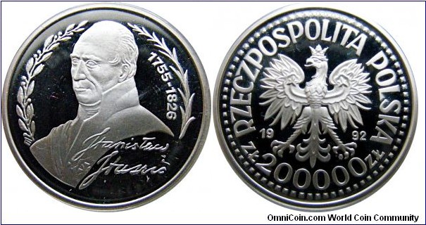 200000 zł , Stanisław Staszic, 16,5 g, .750 Silver, .3979 oz. 