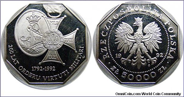 50000 zł , 200th anniversary of Order Virtuti Militari, Copper- Nickel 
