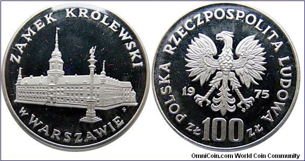 100 zł, Royal Castle in Warsaw, 16,5 g, .625 Silver, .3316 oz