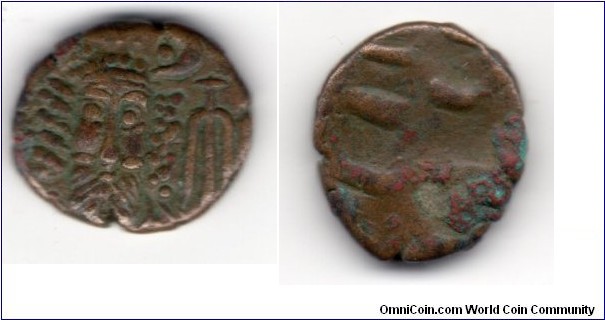 Elymais
Kamnaskires-Orodes III
c AD 180?
AE Drachm
2.93g 16x14mm 
Facing head-anchor-crescent & star
Reverse of dashes
