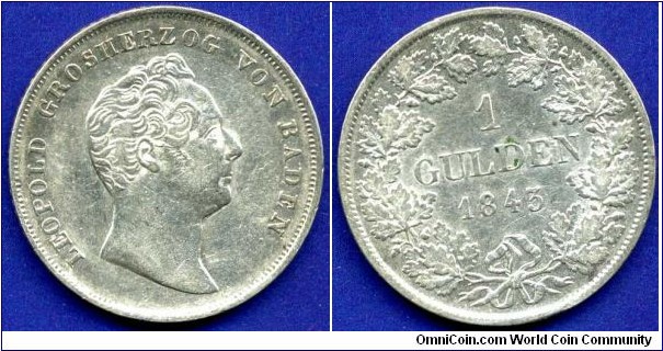 1 Gulden.
Duchy of Baden.
Leopold (1830-1852) von Baden.
Mintage 443,540 units.


Ag750f. 12,72gr.
