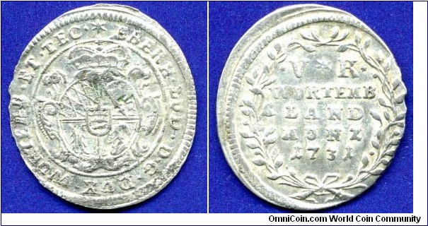 5 kreuzer (Land Münz).
Duchy of Württembrg.
Eberhard Ludwig (1693-1733).


Billon.