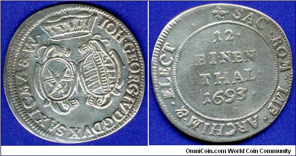 1/12 Thaler (Doppelgroschen).
Sachsen Kurfürstentum.
Johann Georg IV (1691-1694).


Ag.