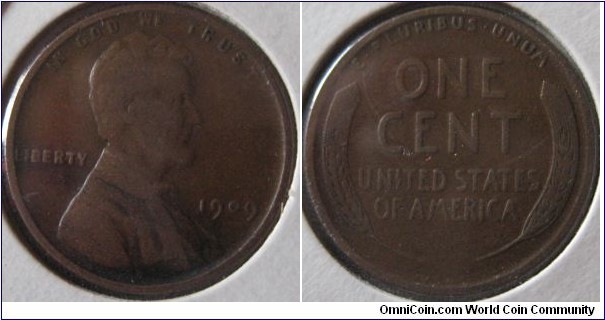 1909 V.D.B cent, fair grade