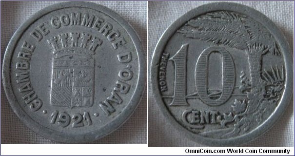 1921 10 centimes from oran.