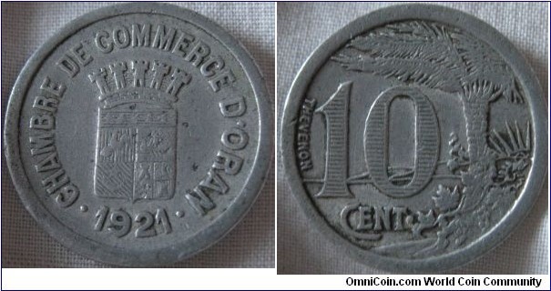 1921 10 centimes from oran.