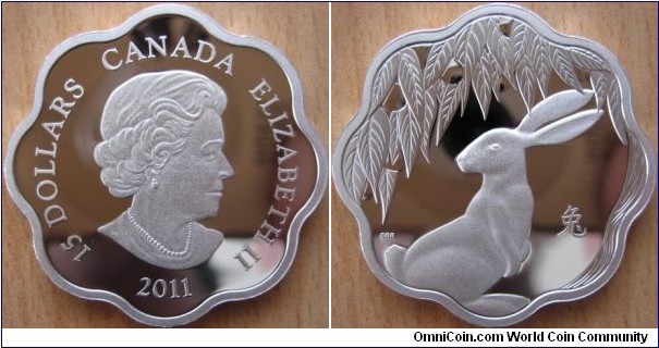 15 Dollars - Year of the Rabbit - 26.29 g Ag .925 Proof - mintage 19,888