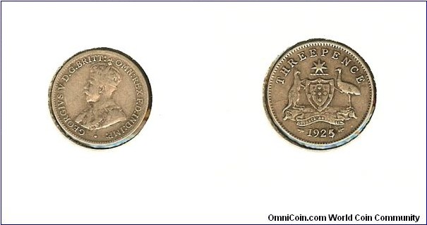 1925 Threepence with Die Crack through date & Obverse rotated to 1 o'clock