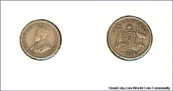 1925 Threepence with Die Crack through date & Obverse rotated to 1 o'clock