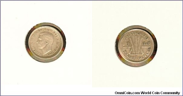 1944 Threepence 'S' Mint Mark mis-struck