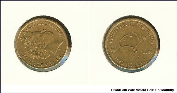 2001 $1 Centenary of Federation Rotated to 9 o'clock