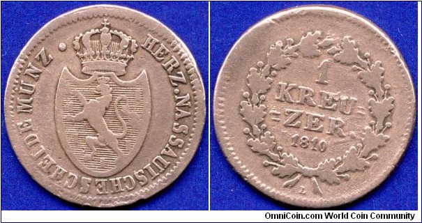 1 kreuzer.
Duchy of Nassau.
Friedrich Wilhelm (1806-1816).
*L*.


Cu.