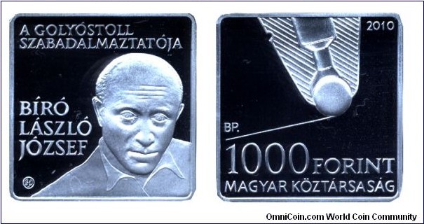 Hungary, 1000 forint, 2010, Cu-Ni, 28.43mm, 14g, József László Bíró, the Patenter of the Ball pen.