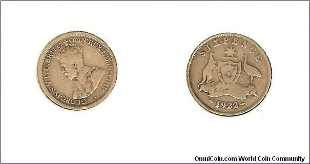 1922 sixpence rotated to 11 o'clock