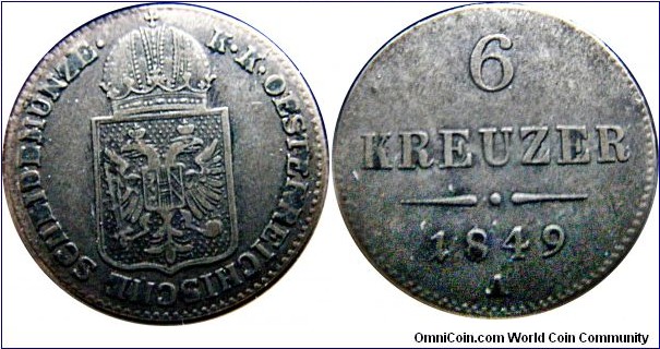 6 kreuzer A- Wien ,1,19 g., .438 Silver , .0268 oz 