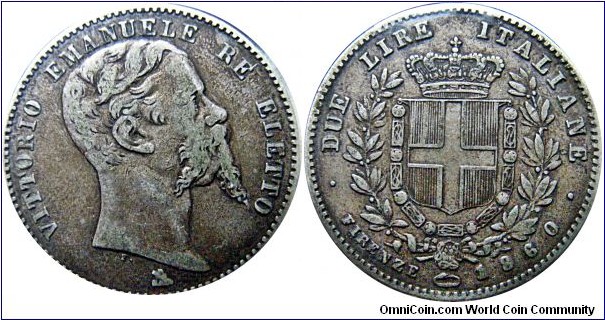 2 Lira Emilia B- Bologna , 10 g, .900 Silver, .2892 oz