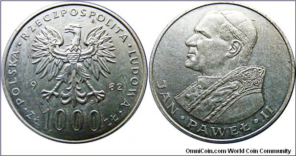 1000 Zlotych (MW), Visit of Pope John Paul II, 14,5 g., .750 Silver, .3497 oz 