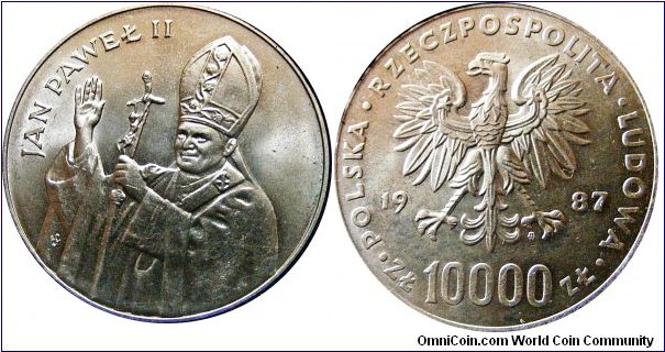 10000 Zlotych (MW), Papal Visit, 19,06 g., .750 Silver, .4582 oz 
