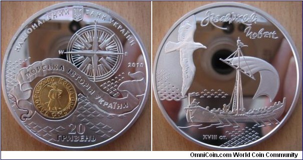 20 Hryvnia - Cossack boat - 67.25 g Ag .925 Proof (partialy gold plated) - mintage 5,000